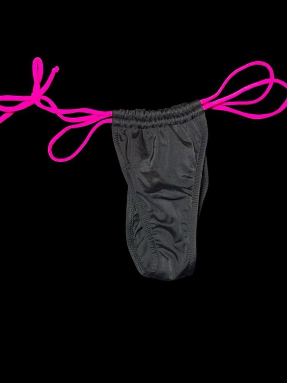 Black Swim Thong with Hot Pink Ties